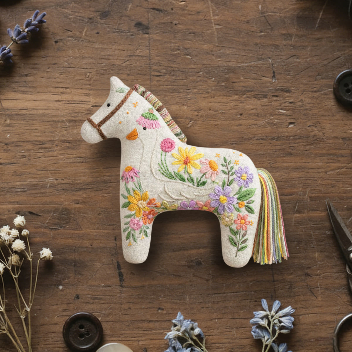 Rubbyoo Dala Horse Embroidery Kit - Floral Swan Design | Whimsical Gift For Moms | Scandinavian Folk Art Hanging Decor - 6 inches hoop kit - image 1