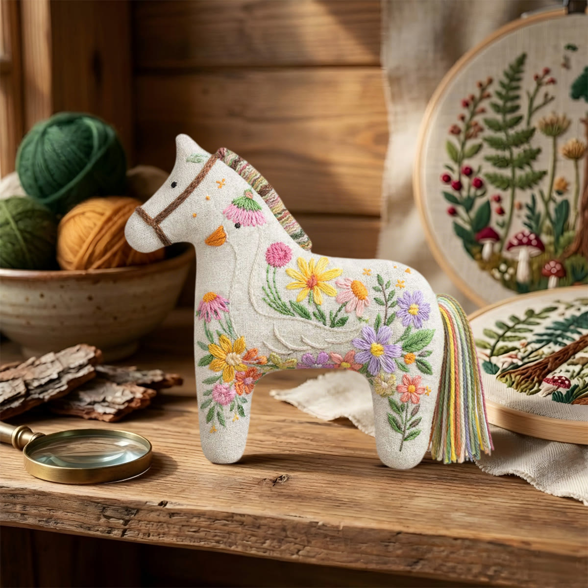 Rubbyoo Dala Horse Embroidery Kit - Floral Swan Design | Whimsical Gift For Moms | Scandinavian Folk Art Hanging Decor - image 9