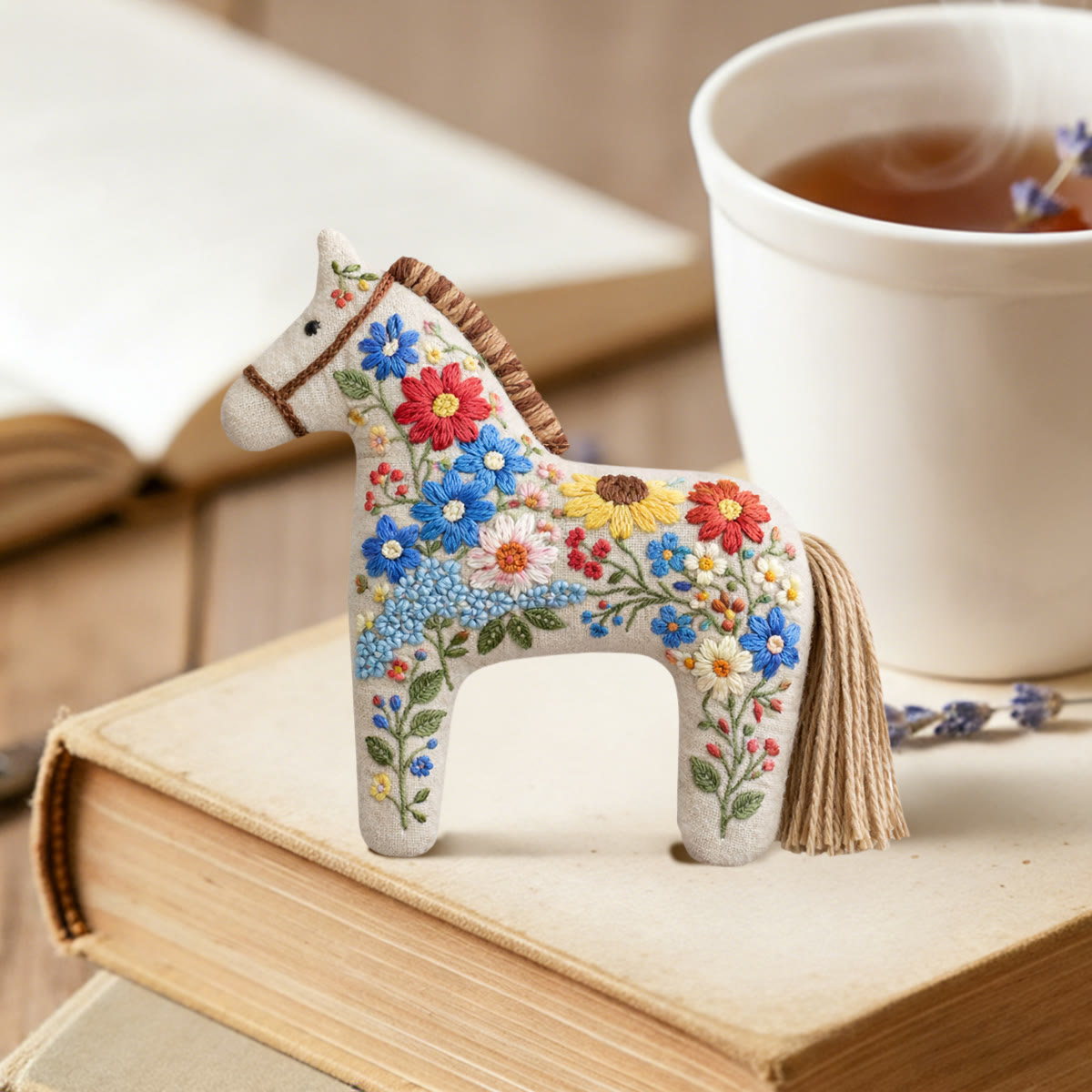 Rubbyoo Dala Horse Embroidery Kit - Bold Red Poppies | Unique Diy Birthday Gift | Boho Floral Bag Charm - image 2