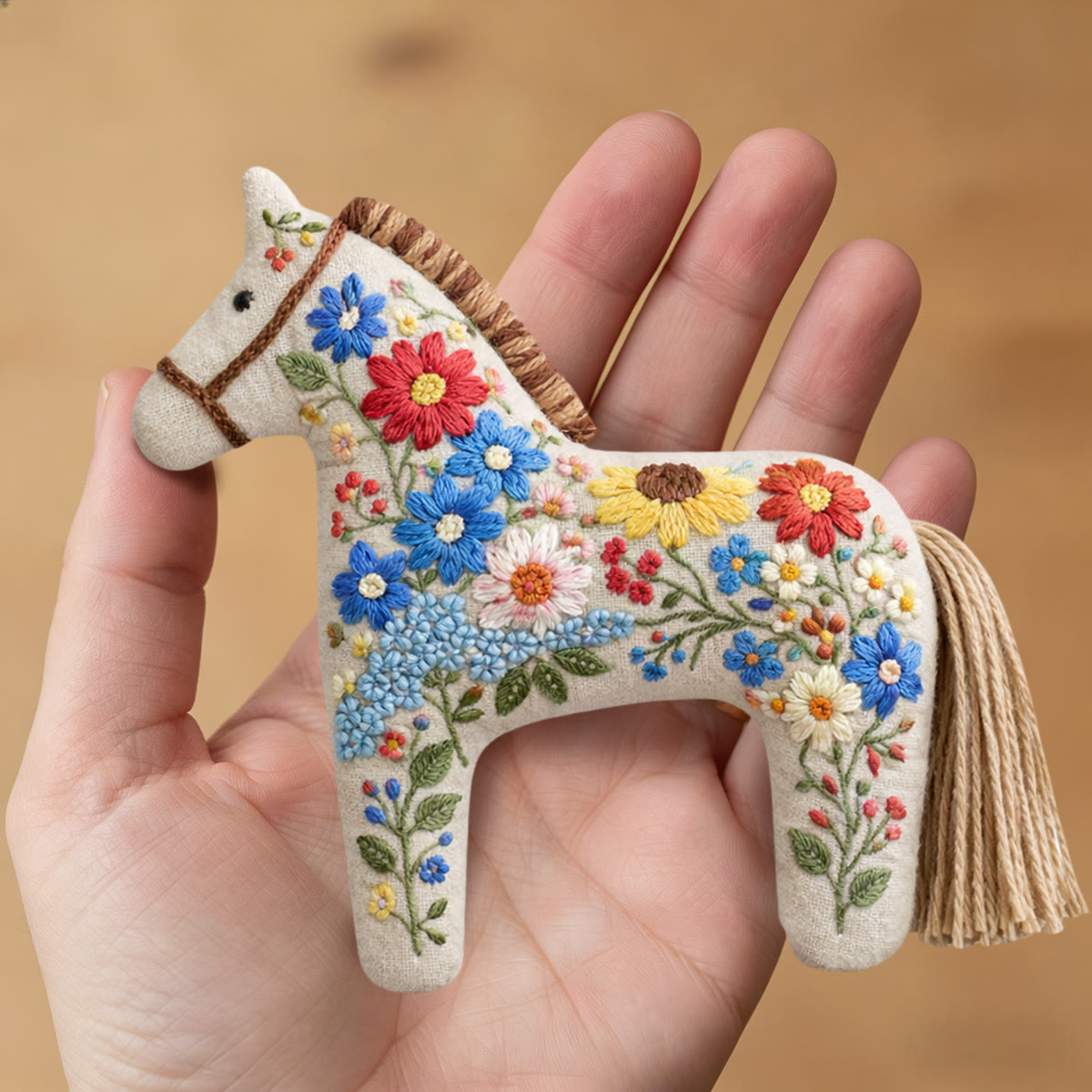 Rubbyoo Dala Horse Embroidery Kit - Bold Red Poppies | Unique Diy Birthday Gift | Boho Floral Bag Charm - image 8