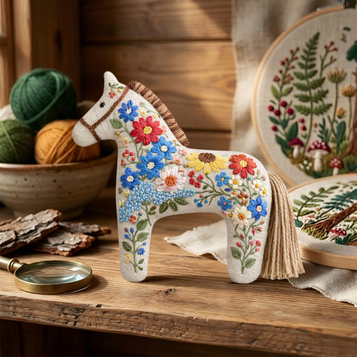 Rubbyoo Dala Horse Embroidery Kit - Bold Red Poppies | Unique Diy Birthday Gift | Boho Floral Bag Charm - image 7