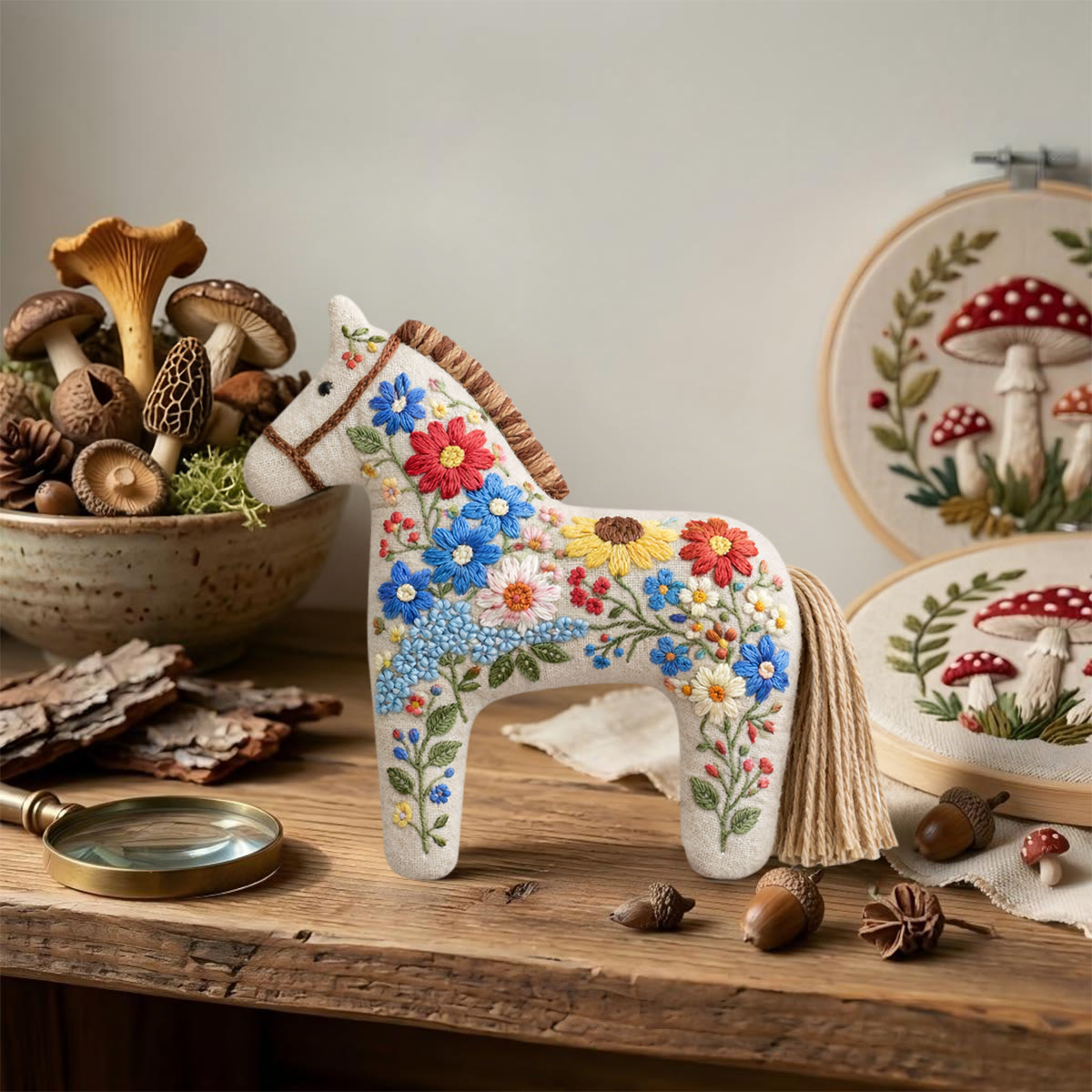Rubbyoo Dala Horse Embroidery Kit - Bold Red Poppies | Unique Diy Birthday Gift | Boho Floral Bag Charm - image 9