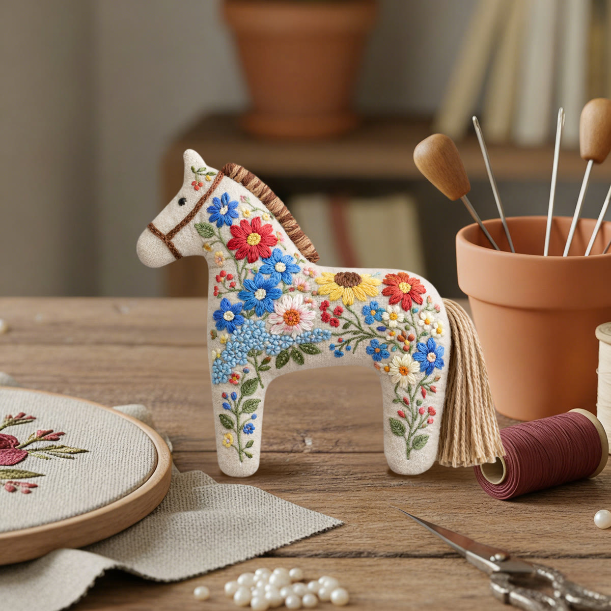 Rubbyoo Dala Horse Embroidery Kit - Bold Red Poppies | Unique Diy Birthday Gift | Boho Floral Bag Charm - image 6
