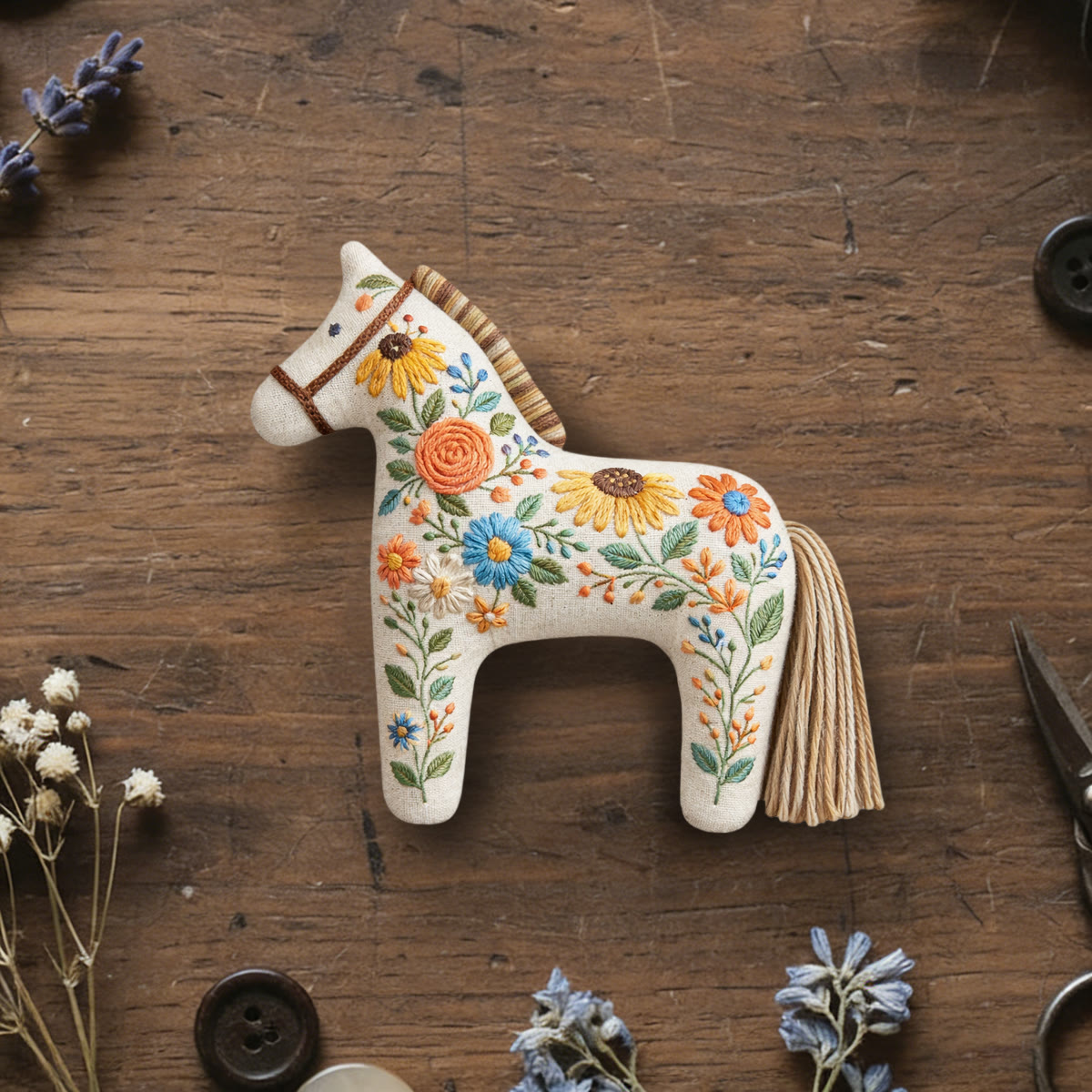Rubbyoo Dala Horse Embroidery Kit - Wild Meadow Flowers | Beginner Diy Hand Craft | Cheerful Mother's Day - 6 inches hoop kit - image 1