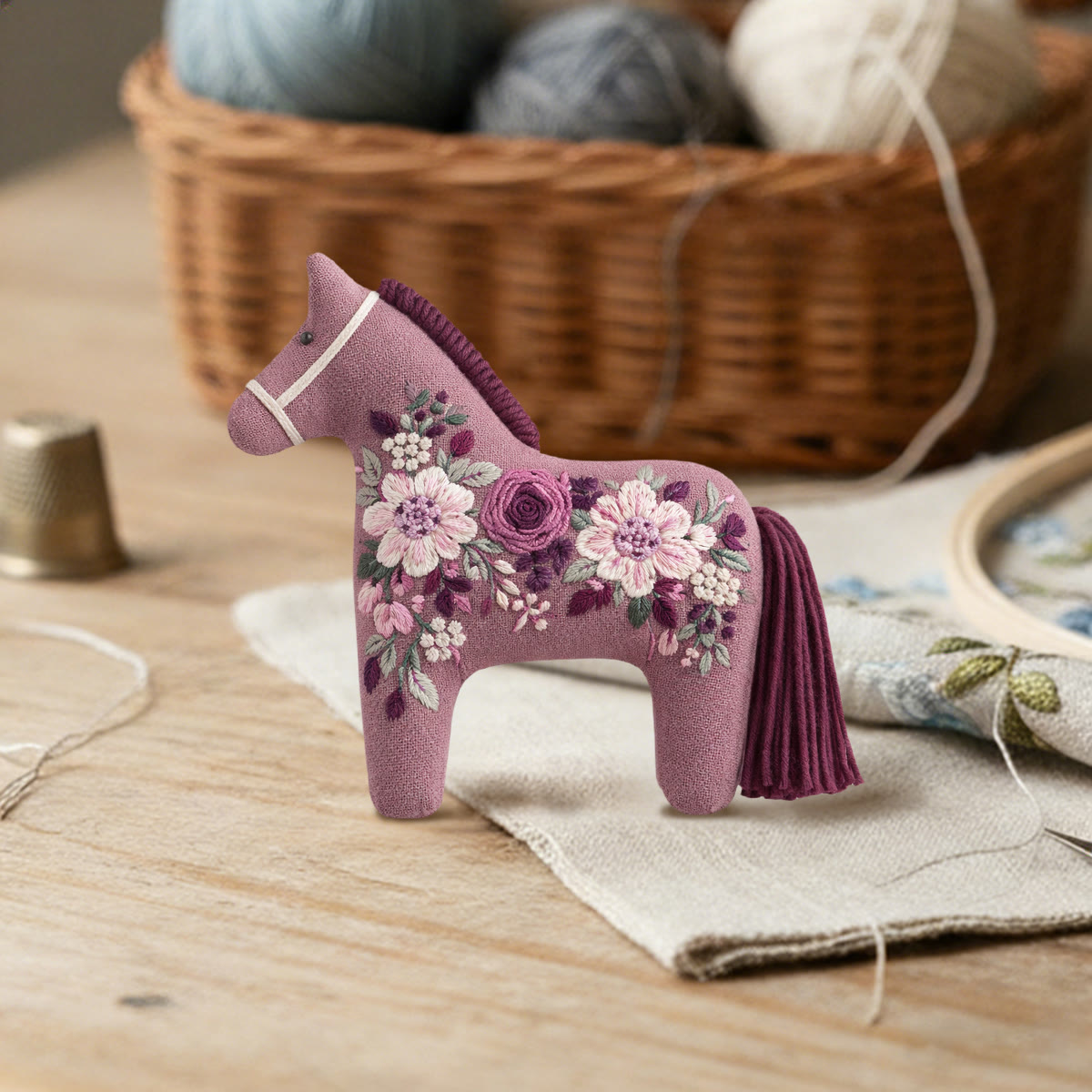 Rubbyoo Dala Horse Embroidery Kit - Dusty Rose | Luxury Handmade Gift For Her | Vintage Home Decor - image 2