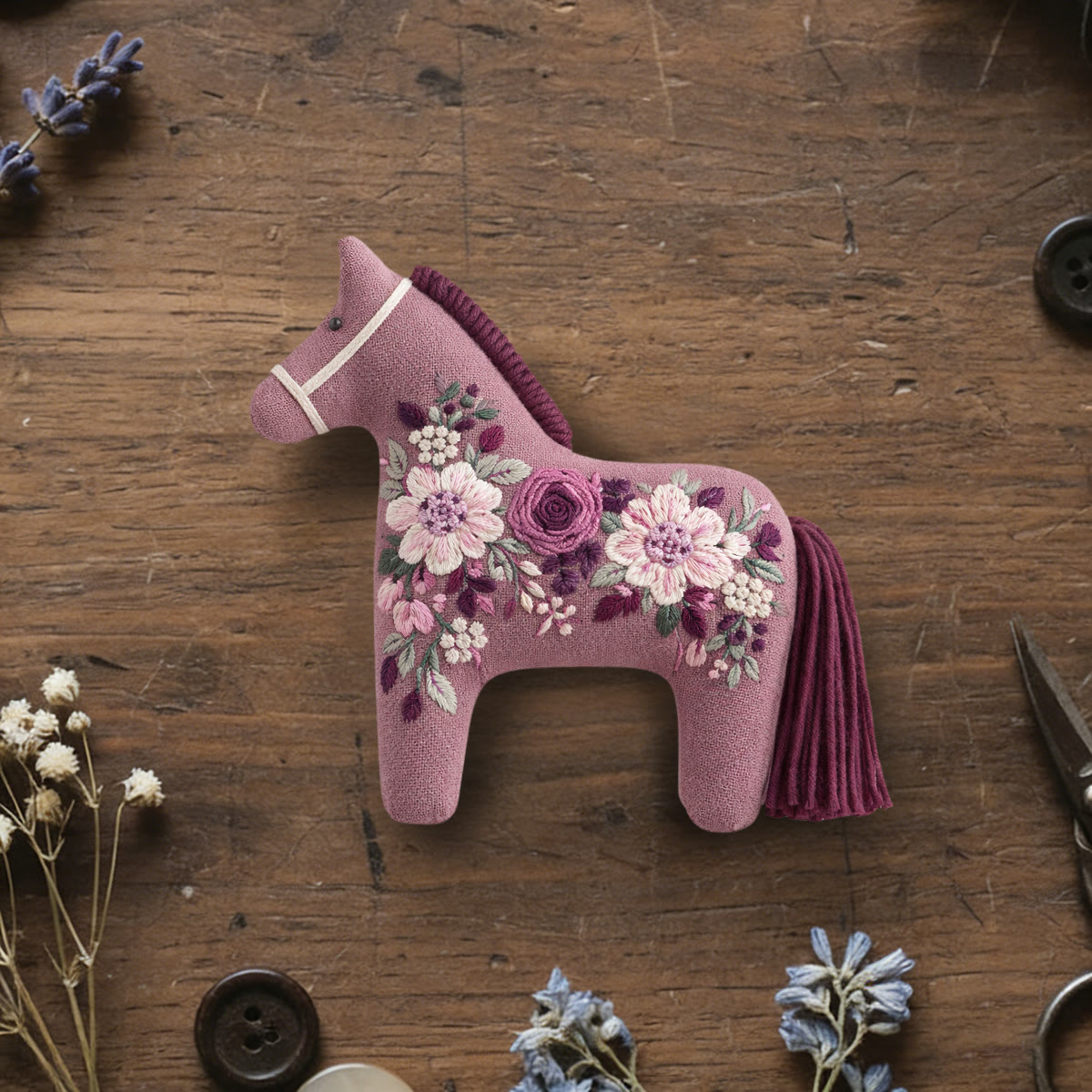 Rubbyoo Dala Horse Embroidery Kit - Dusty Rose | Luxury Handmade Gift For Her | Vintage Home Decor - 6 inches hoop kit - image 1