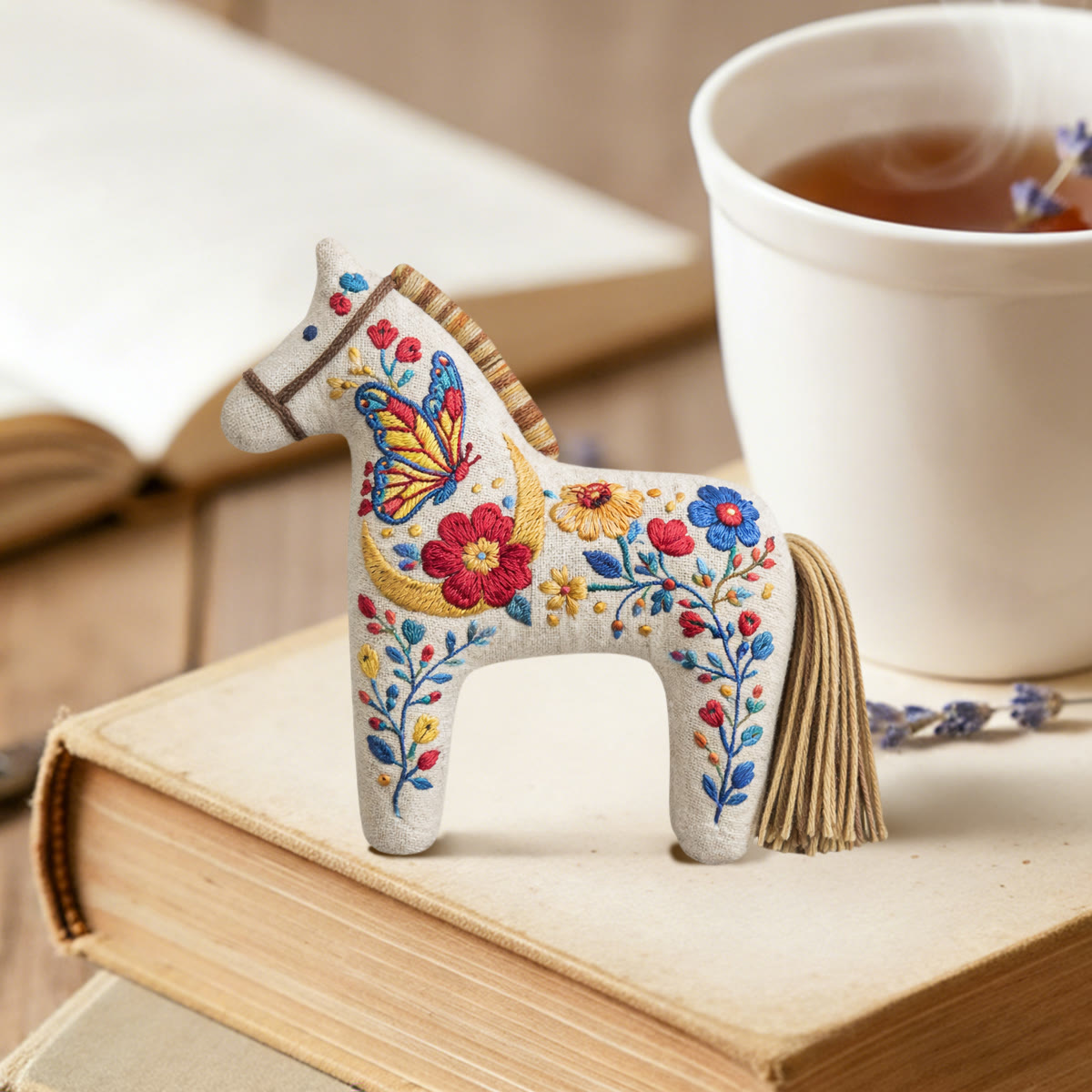 Rubbyoo Dala Horse Embroidery Kit - Golden Moon And Butterfly Motif | Unique Gift For Mom | Whimsical Folk Art Bag Charm - image 2