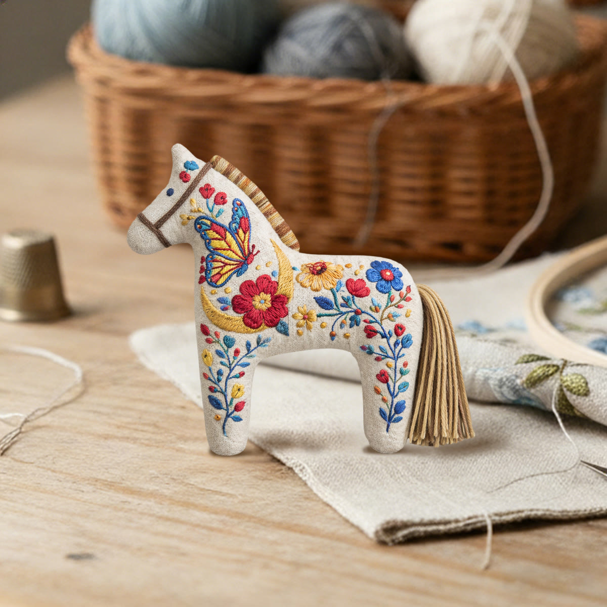 Rubbyoo Dala Horse Embroidery Kit - Golden Moon And Butterfly Motif | Unique Gift For Mom | Whimsical Folk Art Bag Charm - image 3