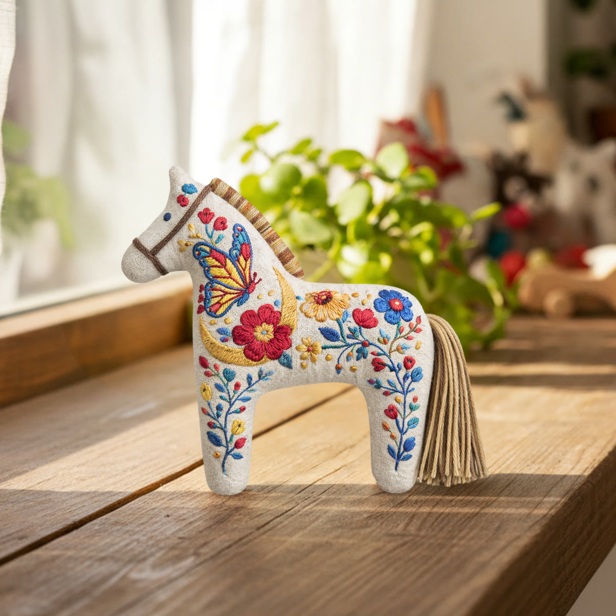 Rubbyoo Dala Horse Embroidery Kit - Golden Moon And Butterfly Motif | Unique Gift For Mom | Whimsical Folk Art Bag Charm - image 4