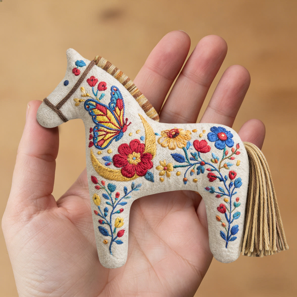 Rubbyoo Dala Horse Embroidery Kit - Golden Moon And Butterfly Motif | Unique Gift For Mom | Whimsical Folk Art Bag Charm - image 8