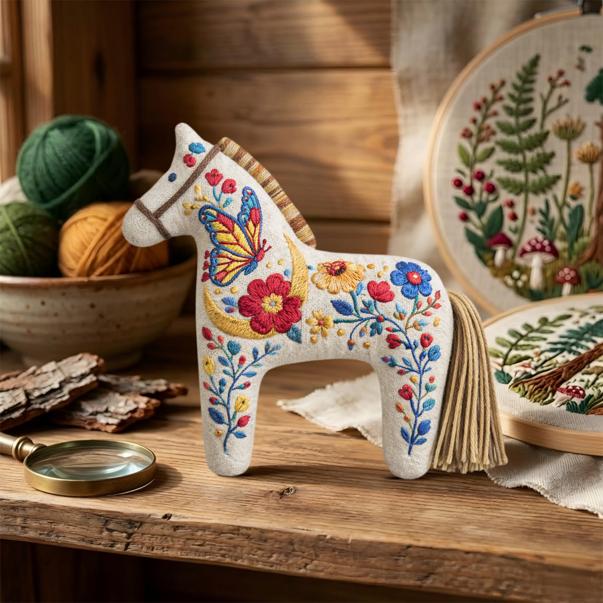 Rubbyoo Dala Horse Embroidery Kit - Golden Moon And Butterfly Motif | Unique Gift For Mom | Whimsical Folk Art Bag Charm - image 7