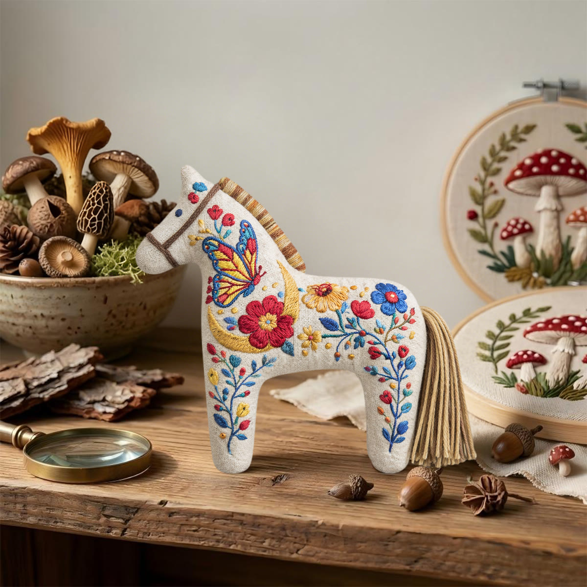 Rubbyoo Dala Horse Embroidery Kit - Golden Moon And Butterfly Motif | Unique Gift For Mom | Whimsical Folk Art Bag Charm - image 9