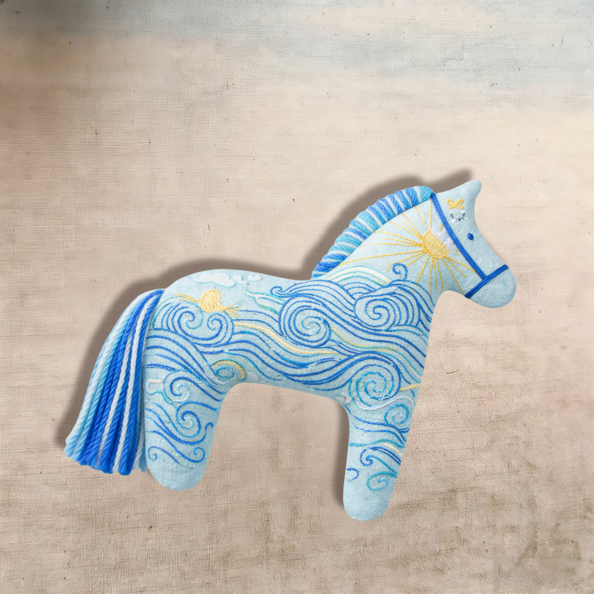Rubbyoo Dala Horse Embroidery Kit - Ocean Waves And Swirls | Unique Small Gift | Artistic Hanging Ornament - image 6