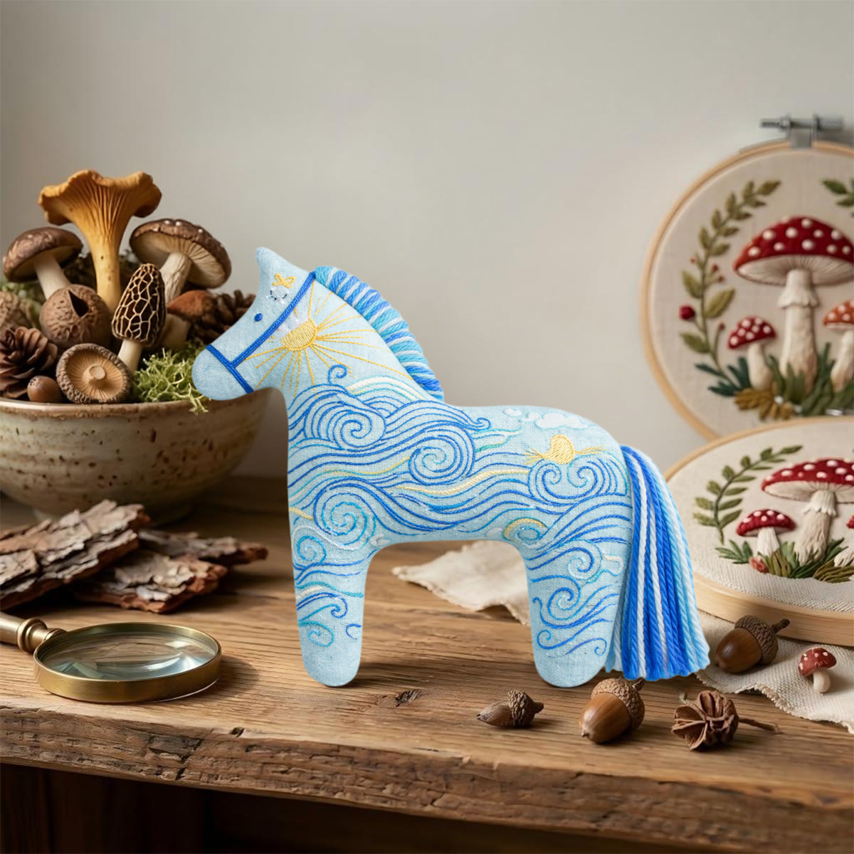 Rubbyoo Dala Horse Embroidery Kit - Ocean Waves And Swirls | Unique Small Gift | Artistic Hanging Ornament - image 9