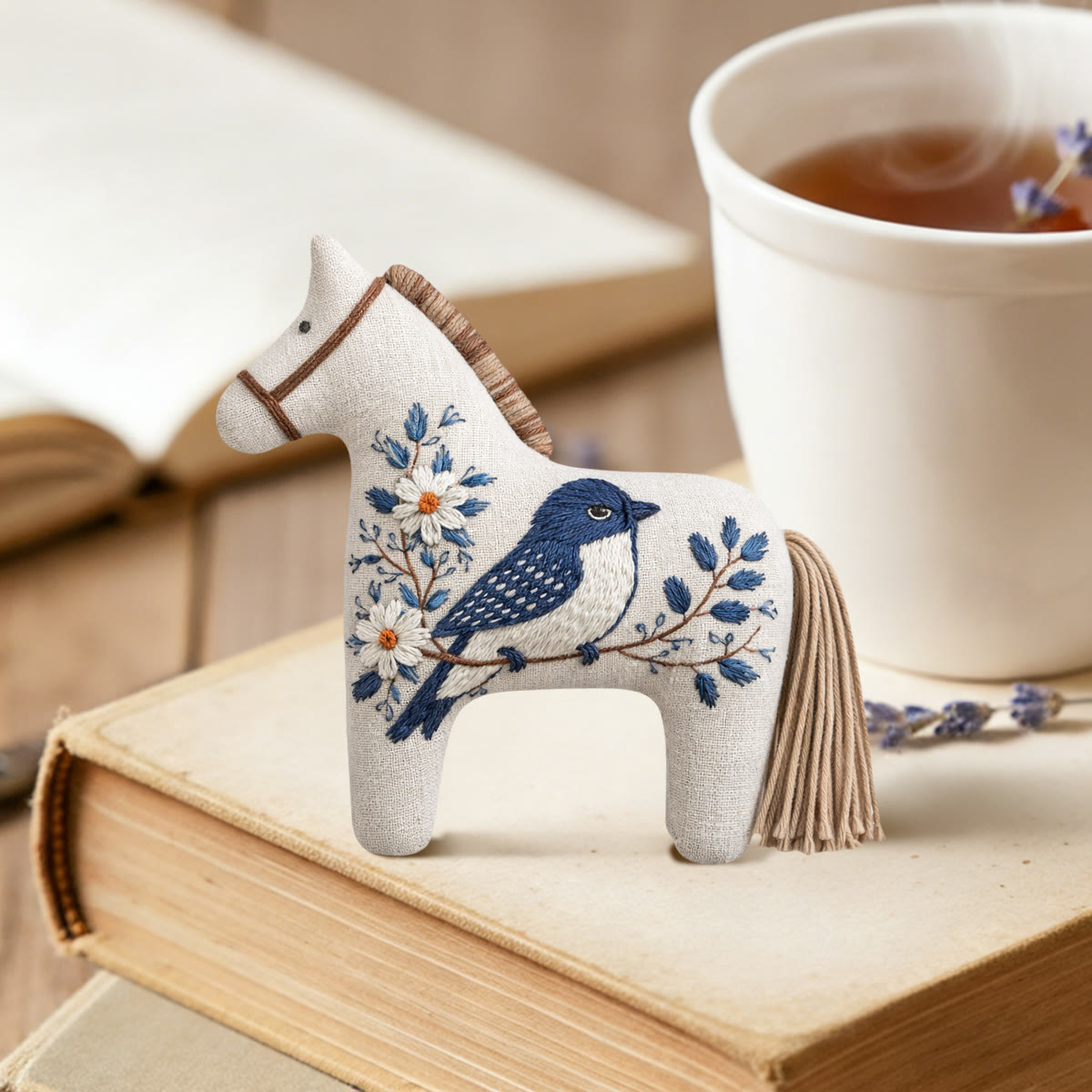 Rubbyoo Dala Horse Embroidery Kit - Blue Bird Floral | Diy Handcrafted Gift For Her | Minimalist Natural Decor - image 2