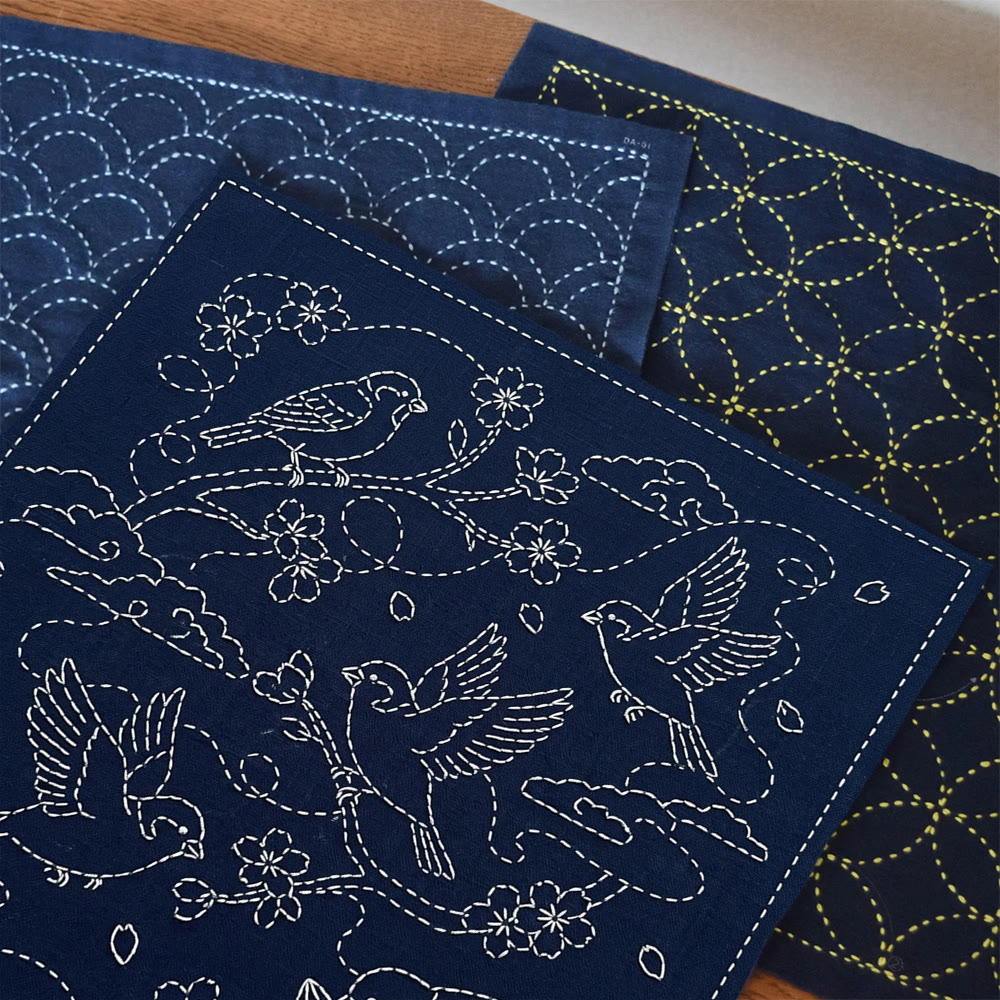 Rubbyoo Sashiko Embroidery Kit - Flying Birds And Cherry Blossom | Japanese Wall Decor | Beginner-friendly - image 2