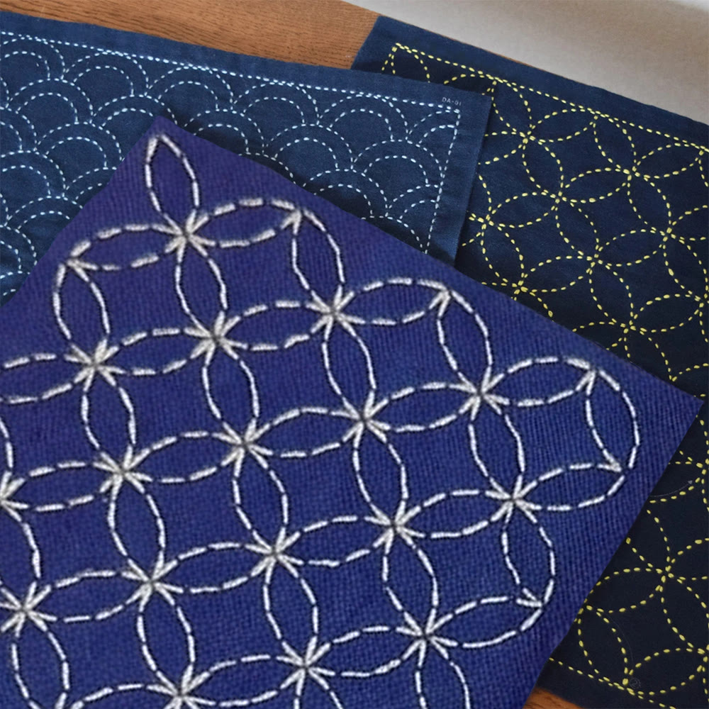 Rubbyoo Sashiko Embroidery Kit - Overlapping Circles | Living Room Office Decor | Easy Diy Craft Kit - 20*20cm - image 1