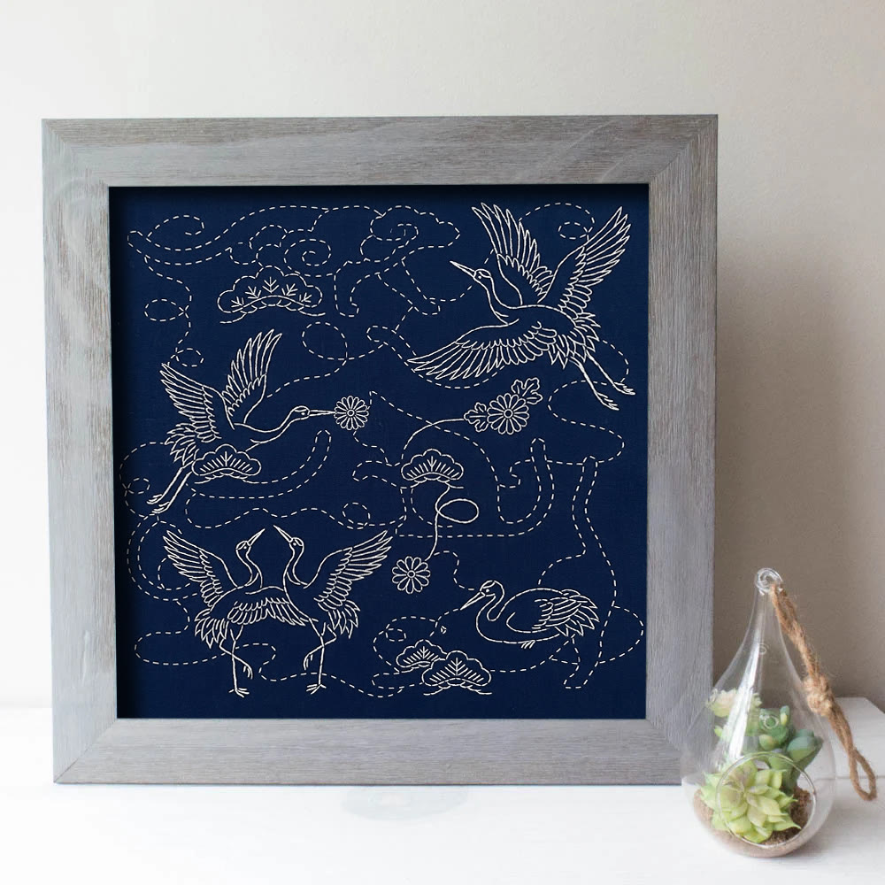 Rubbyoo Sashiko Embroidery Kit - Flying Crane | Anniversary Gift For Parents | Oriental Inspired Decor - image 3