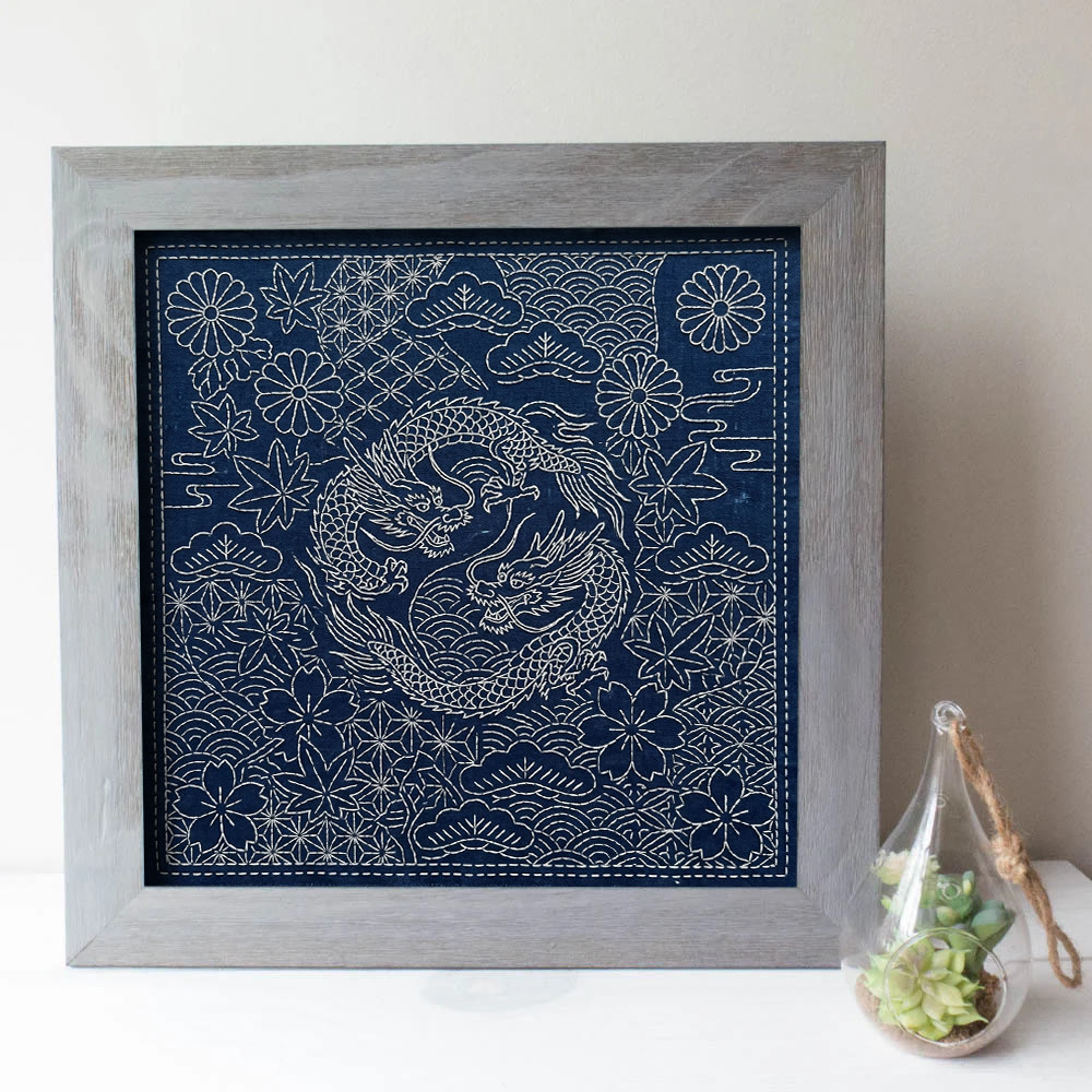 Rubbyoo Sashiko Embroidery Kit - Twin Dragons Pattern | Handmade Needlework Art | Maximalist Decor - image 3