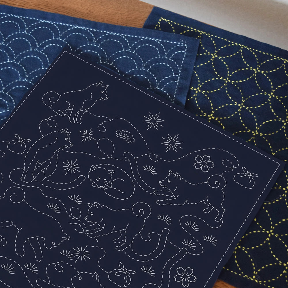 Rubbyoo Sashiko Embroidery Kit - Shiba Silhouette And Sakura | Traditional Hand Stitch | Stress Relief Craft - image 2