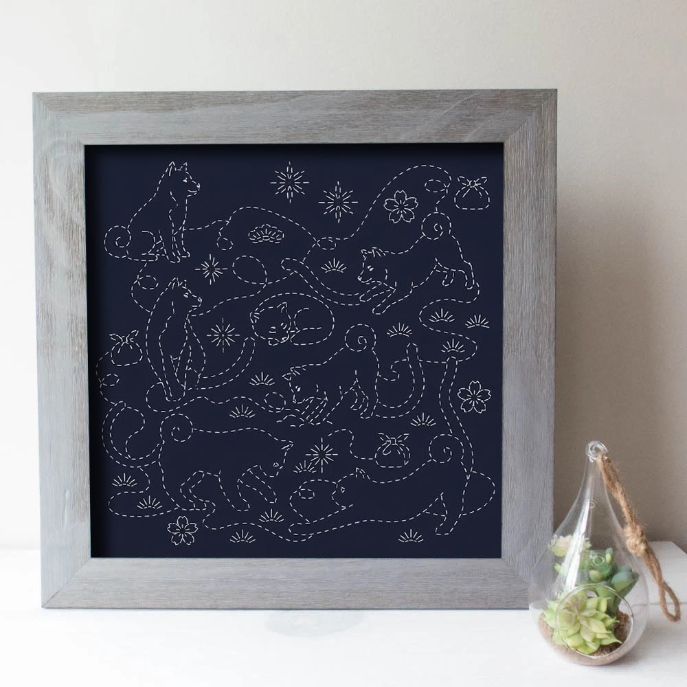 Rubbyoo Sashiko Embroidery Kit - Shiba Silhouette And Sakura | Traditional Hand Stitch | Stress Relief Craft - image 3