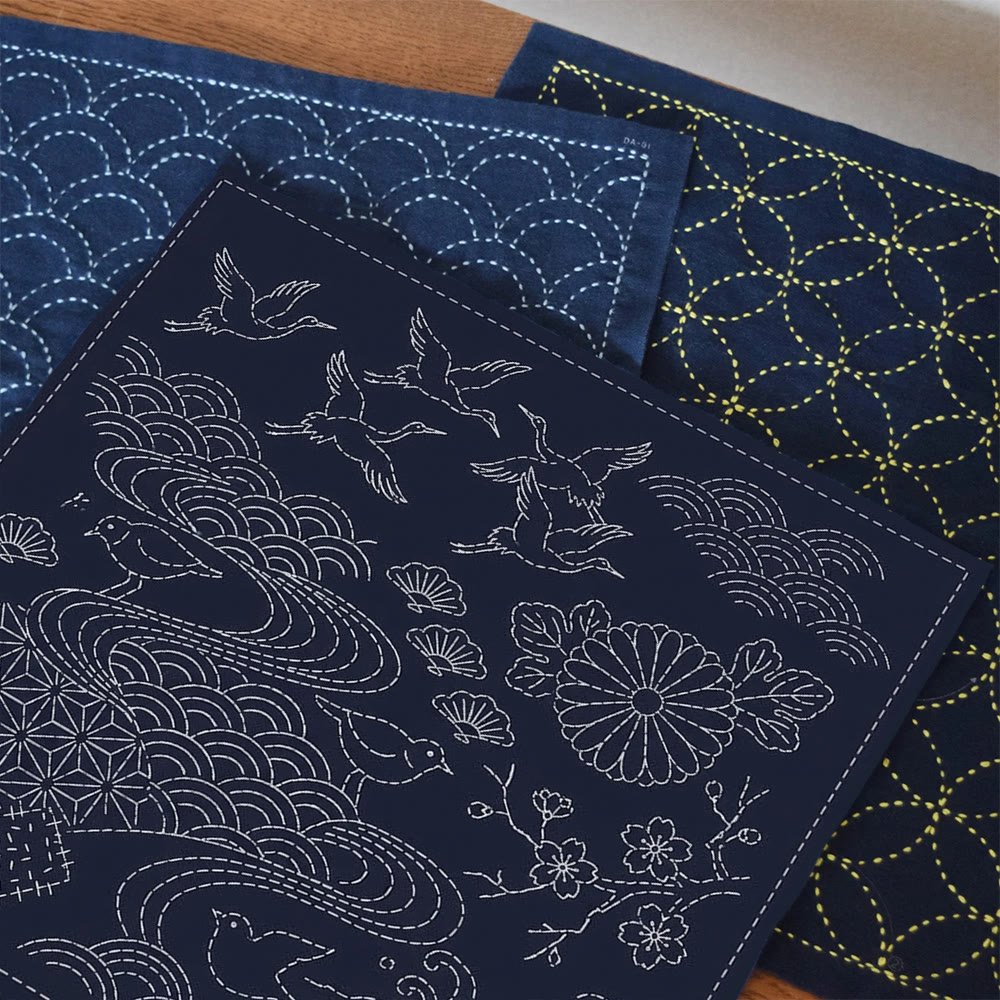 Rubbyoo Sashiko Embroidery Kit - Flying Cranes And Flowing Water | Unique Birthday Gift | Dining Room Wall Art - image 2