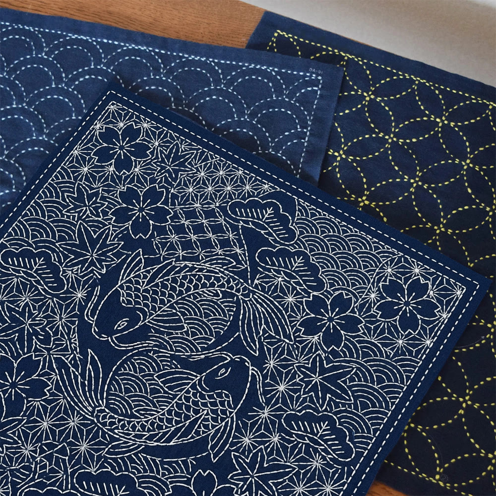 Rubbyoo Sashiko Embroidery Kit - Double Koi And Pine Clouds | Wedding Anniversary Gift | Oriental Home Decor - image 2