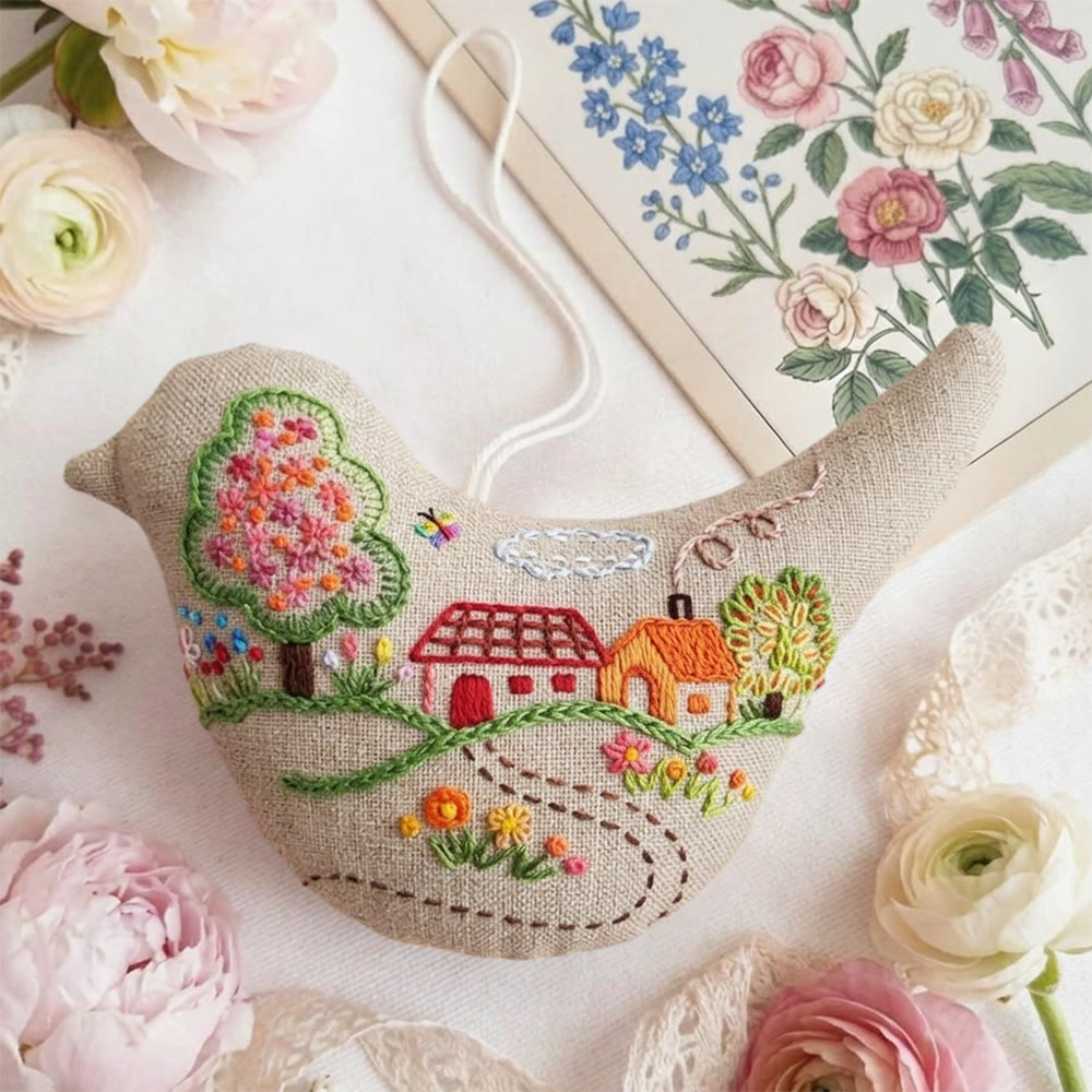 Rubbyoo Bird-shaped Embroidery Kit - Blooming Tree And Flowers | Soft Housewarming Gift | Nursery Wall Decor - image 3