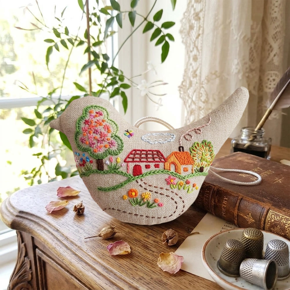 Rubbyoo Bird-shaped Embroidery Kit - Blooming Tree And Flowers | Soft Housewarming Gift | Nursery Wall Decor - image 5