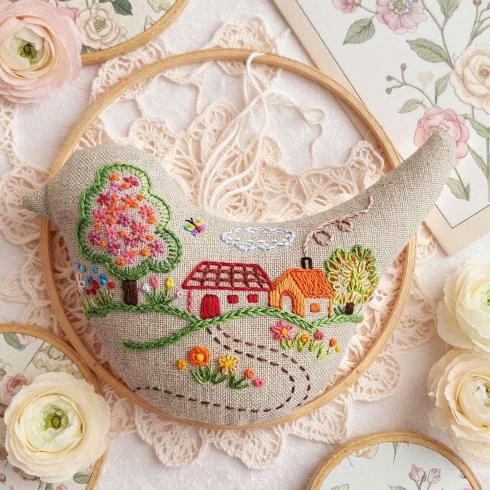 Rubbyoo Bird-shaped Embroidery Kit - Blooming Tree And Flowers | Soft Housewarming Gift | Nursery Wall Decor - image 7