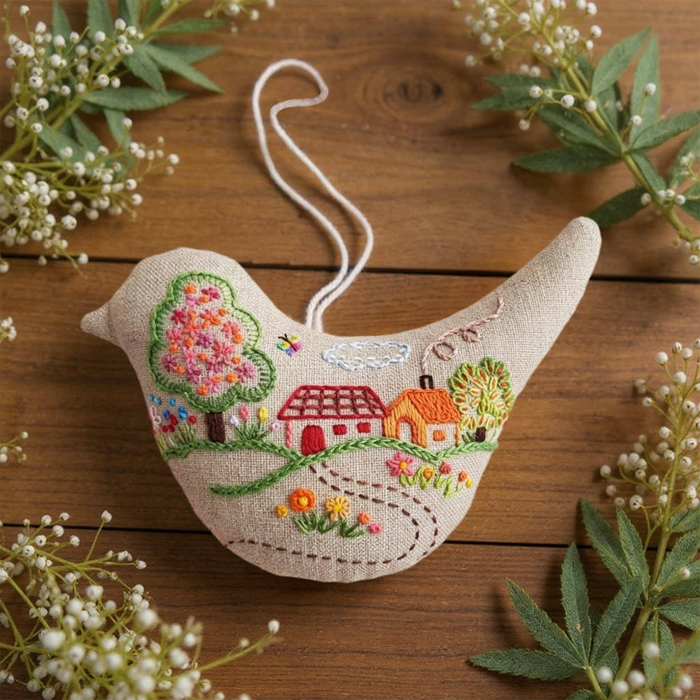Rubbyoo Bird-shaped Embroidery Kit - Blooming Tree And Flowers | Soft Housewarming Gift | Nursery Wall Decor - image 2