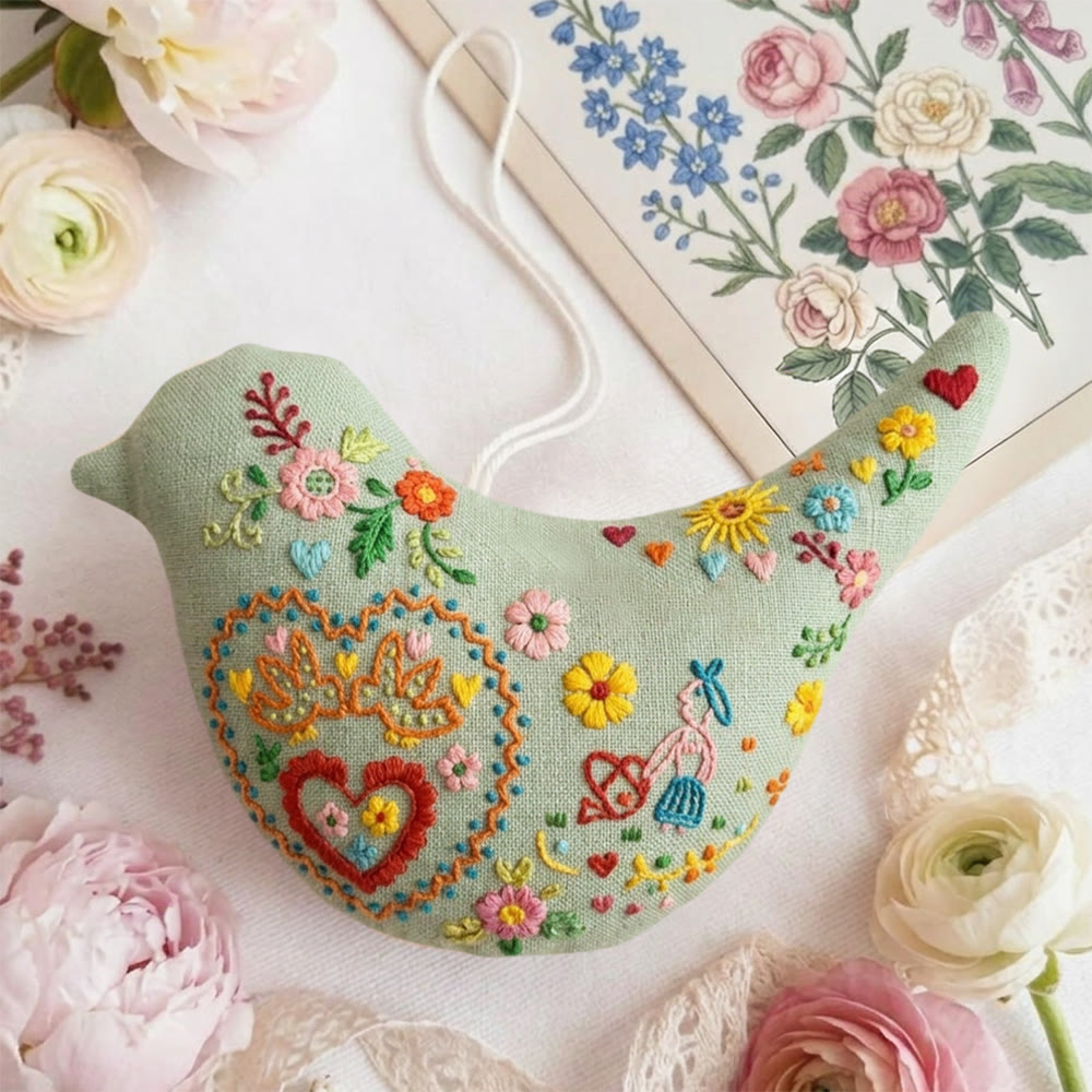 Rubbyoo Bird-shaped Embroidery Kit - Floral Heart | Anniversary Gift For Her | Wedding Reception Decor - image 3