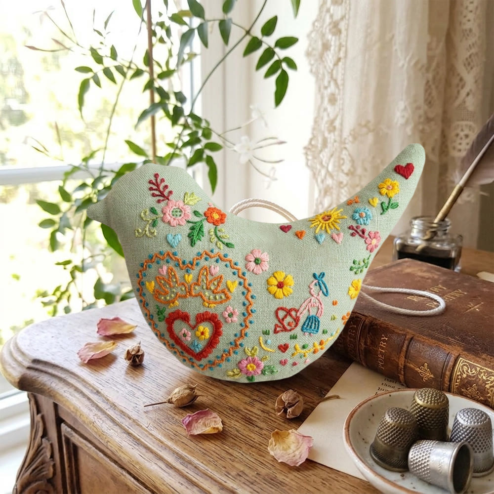 Rubbyoo Bird-shaped Embroidery Kit - Floral Heart | Anniversary Gift For Her | Wedding Reception Decor - image 7