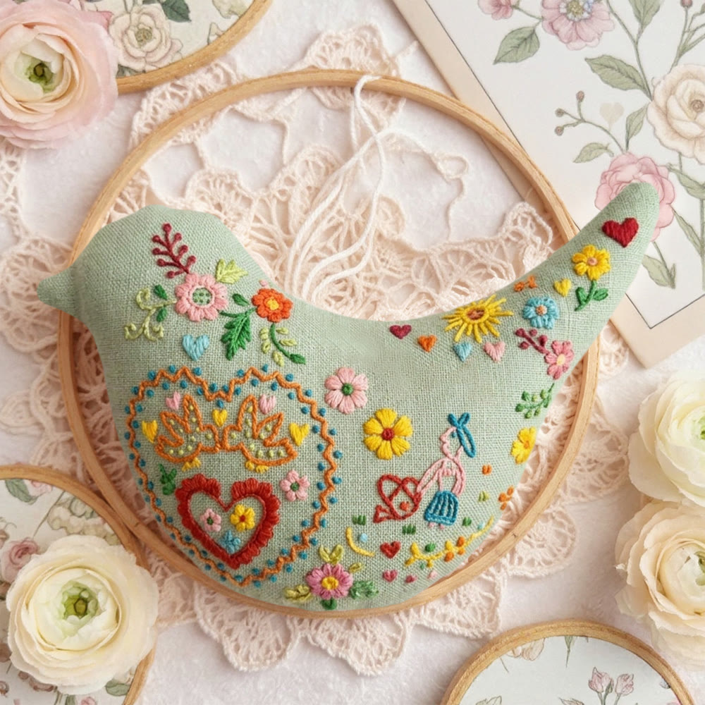 Rubbyoo Bird-shaped Embroidery Kit - Floral Heart | Anniversary Gift For Her | Wedding Reception Decor - image 5