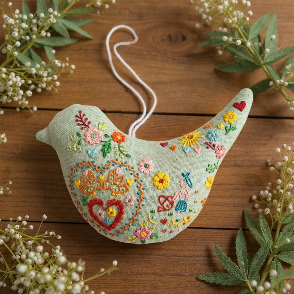 Rubbyoo Bird-shaped Embroidery Kit - Floral Heart | Anniversary Gift For Her | Wedding Reception Decor - image 2