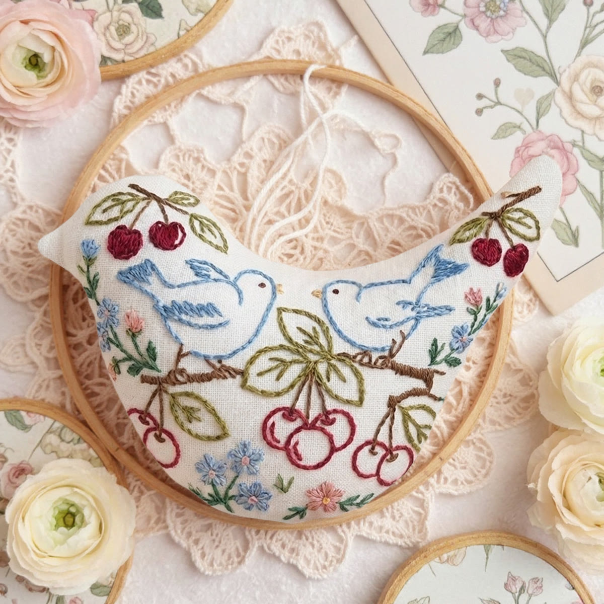 Rubbyoo Bird-shaped Embroidery Kit - Bluebirds On Cherry Branches | Anniversary Gift For Couples | Bag Accessory - image 5