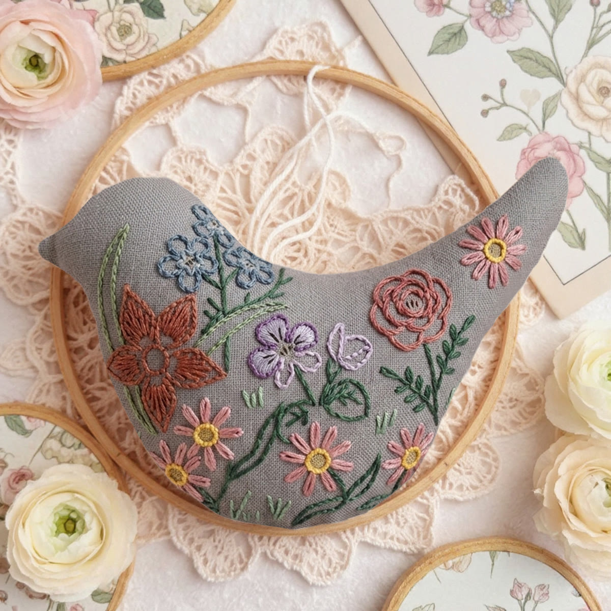 Rubbyoo Bird-shaped Embroidery Kit - Wildflower Meadow Design | Diy Mothers Day Gift | Delicate Hand-crafted Decor - image 5
