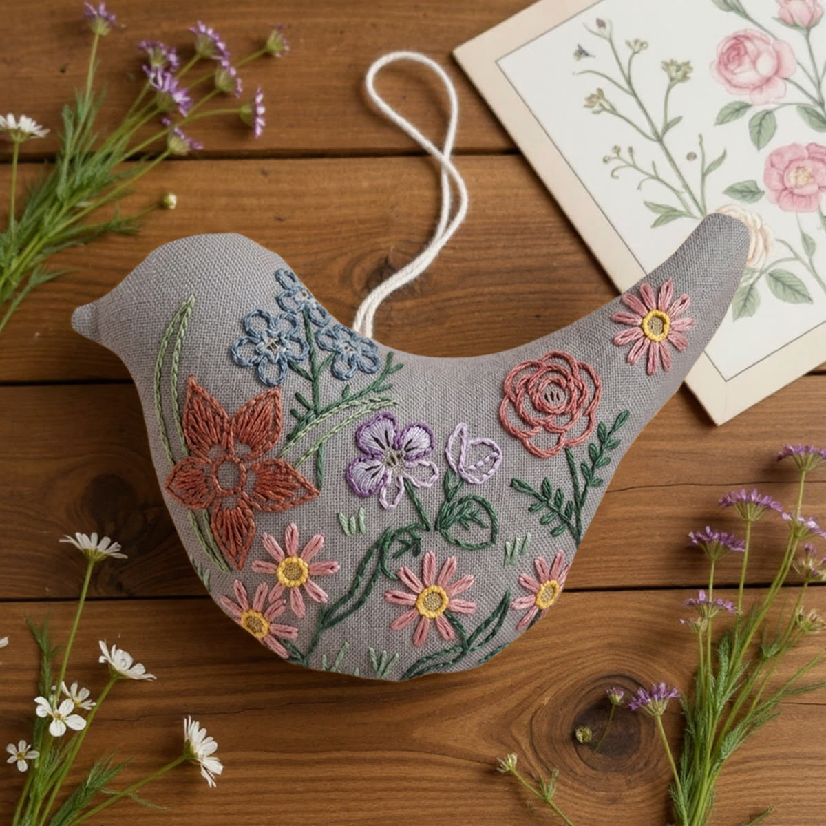 Rubbyoo Bird-shaped Embroidery Kit - Wildflower Meadow Design | Diy Mothers Day Gift | Delicate Hand-crafted Decor - image 2