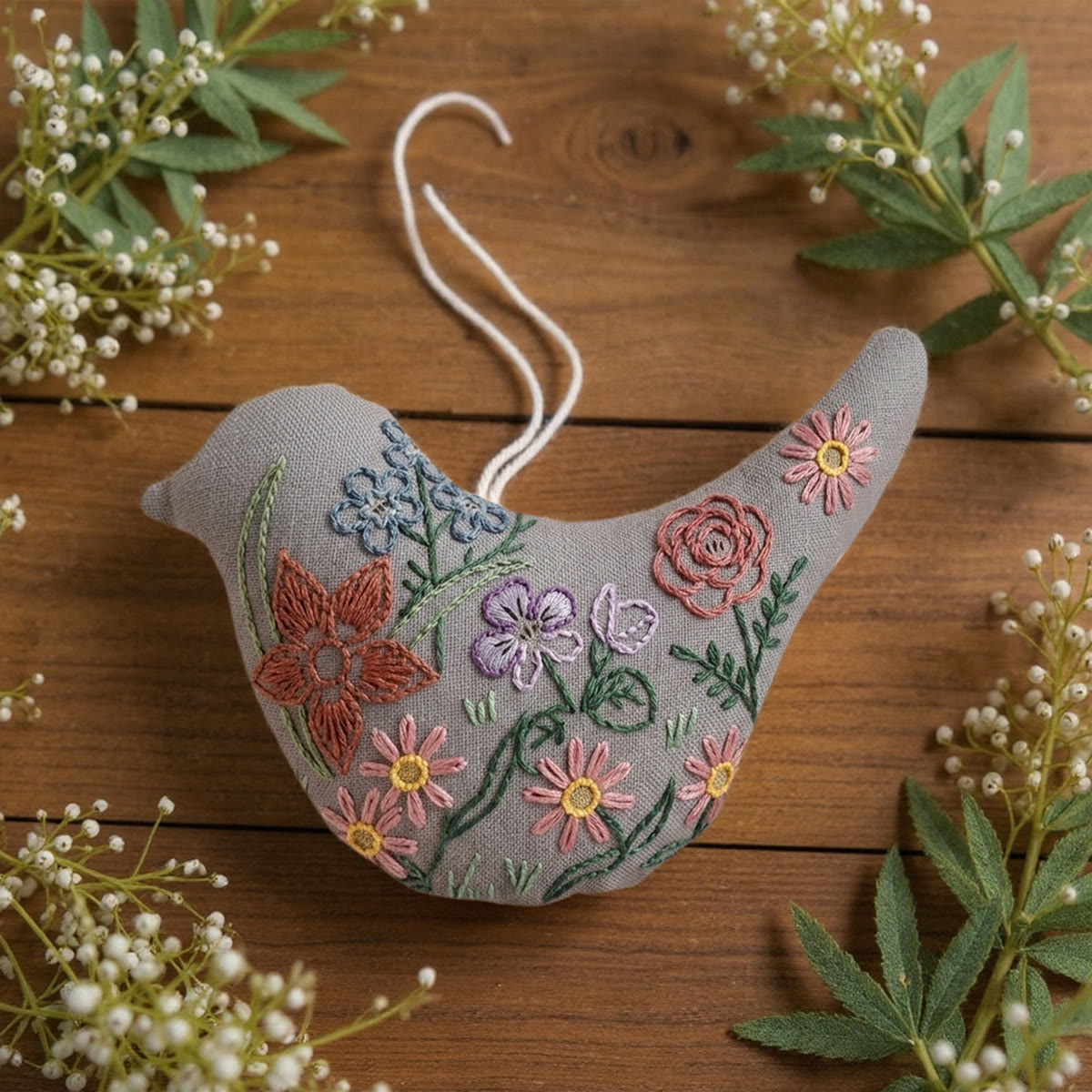 Rubbyoo Bird-shaped Embroidery Kit - Wildflower Meadow Design | Diy Mothers Day Gift | Delicate Hand-crafted Decor - image 4