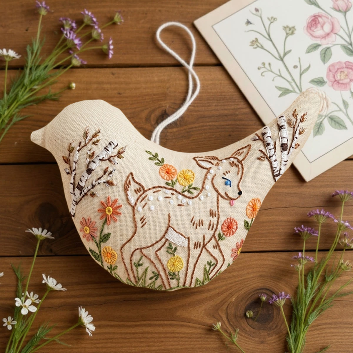 Rubbyoo Bird-shaped Embroidery Kit - Adorable Baby Deer  | Gift For Nature Lovers | Woodland Nursery Decor - image 2