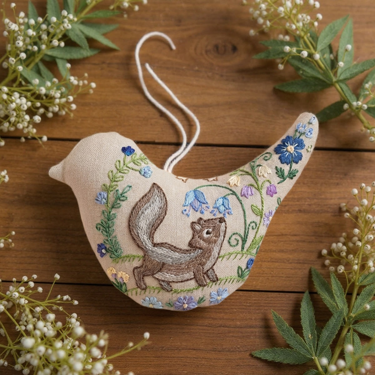 Rubbyoo Bird-shaped Embroidery Kit - Cunning Squirrel Motif  | Vintage Housewarming Gift | Hand-stitched Floral Charm - image 5