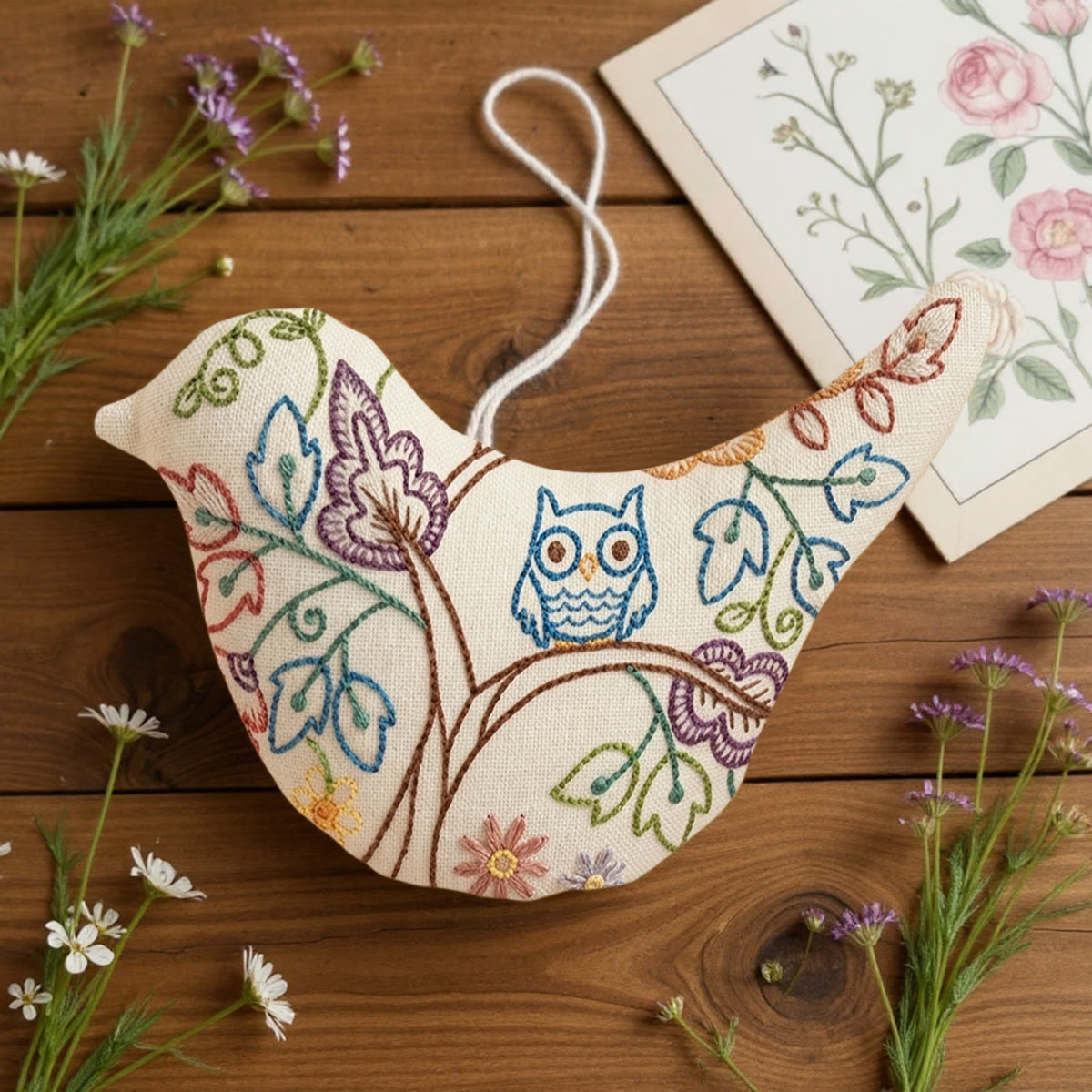 Rubbyoo Bird-shaped Embroidery Kit - Wise Blue Owl Motif  | Unique Birthday Keepsake | Study Room Wall Art - image 2