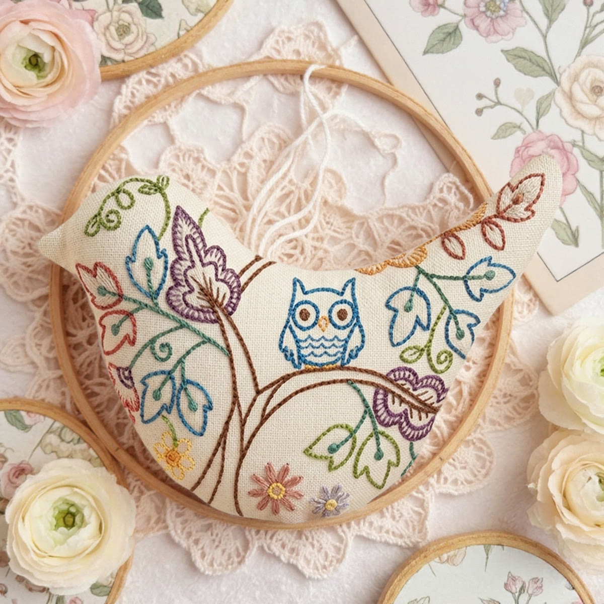 Rubbyoo Bird-shaped Embroidery Kit - Wise Blue Owl Motif  | Unique Birthday Keepsake | Study Room Wall Art - image 6