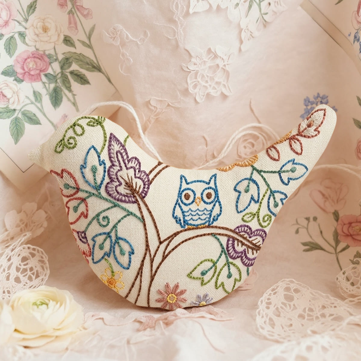 Rubbyoo Bird-shaped Embroidery Kit - Wise Blue Owl Motif  | Unique Birthday Keepsake | Study Room Wall Art - 6 inches hoop kit - image 1