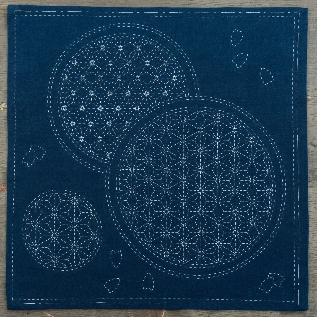 Rubbyoo Sashiko Embroidery Kit - Asanoha Pattern | Handmade Gift | Relaxing Hand Craft - 20*20cm - image 1
