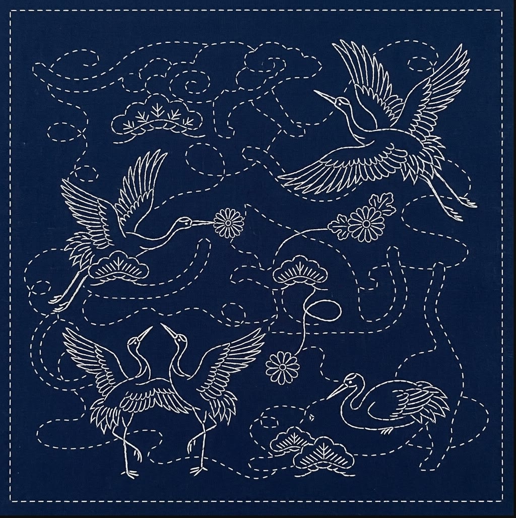 Rubbyoo Sashiko Embroidery Kit - Flying Crane | Anniversary Gift For Parents | Oriental Inspired Decor - 20*20cm - image 1
