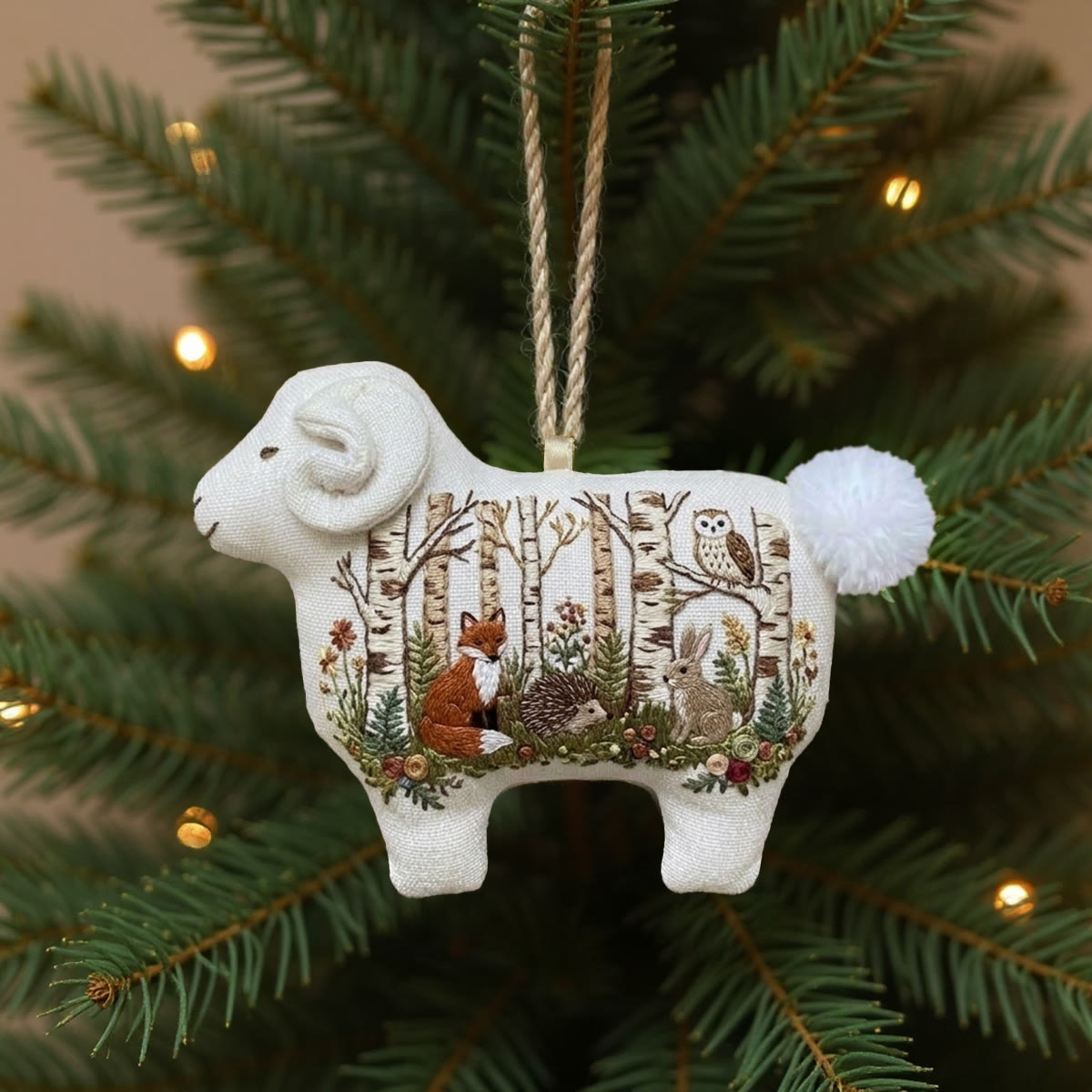Rubbyoo Lamb-shaped Embroidery Kit - Woodland Scene | Holiday Home Ornament | Adorable Handmade Art - 6 inches hoop kit - image 1