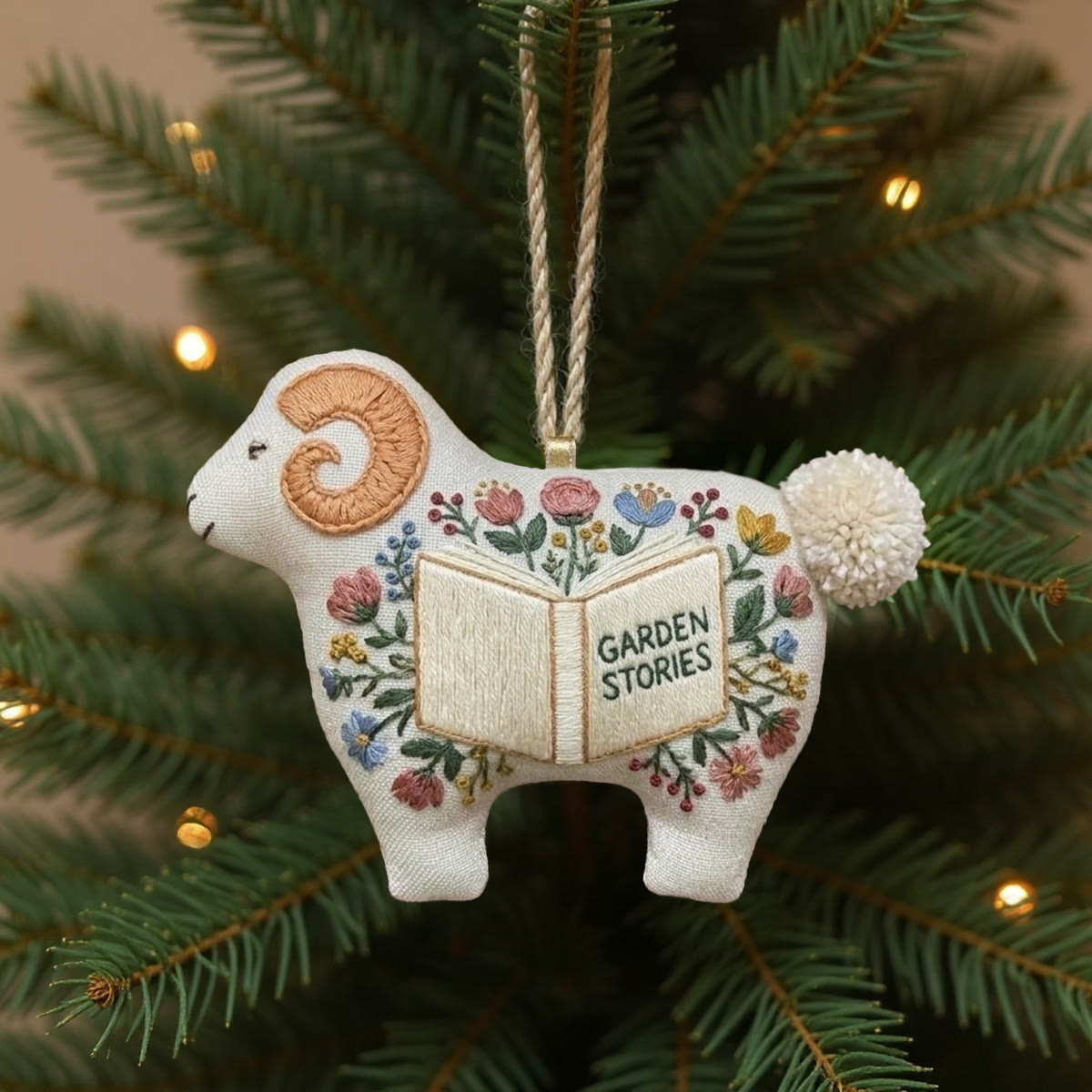 Rubbyoo Lamb-shaped Embroidery Kit - Garden Stories | Diy Animal Hanging Craft | Perfect Birthday Gift For Kid - 6 inches hoop kit - image 1