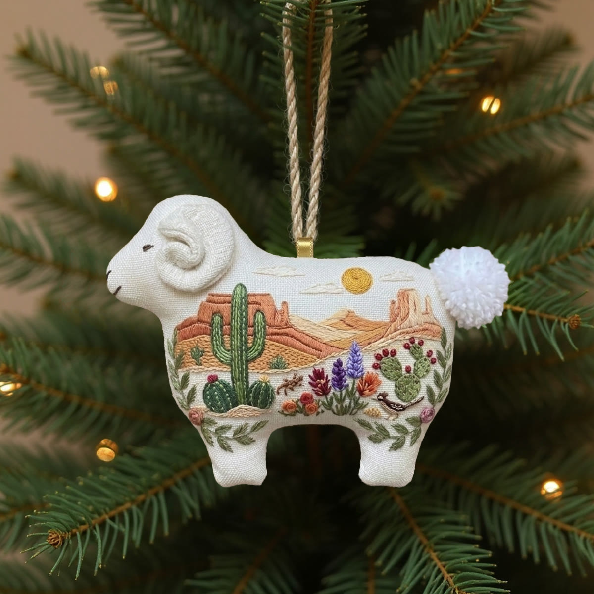 Rubbyoo Lamb-shaped Embroidery Kit - Sunset Desert | Unique Sewing Doll Project | Decorative Sheep Ornament - 6 inches hoop kit - image 1