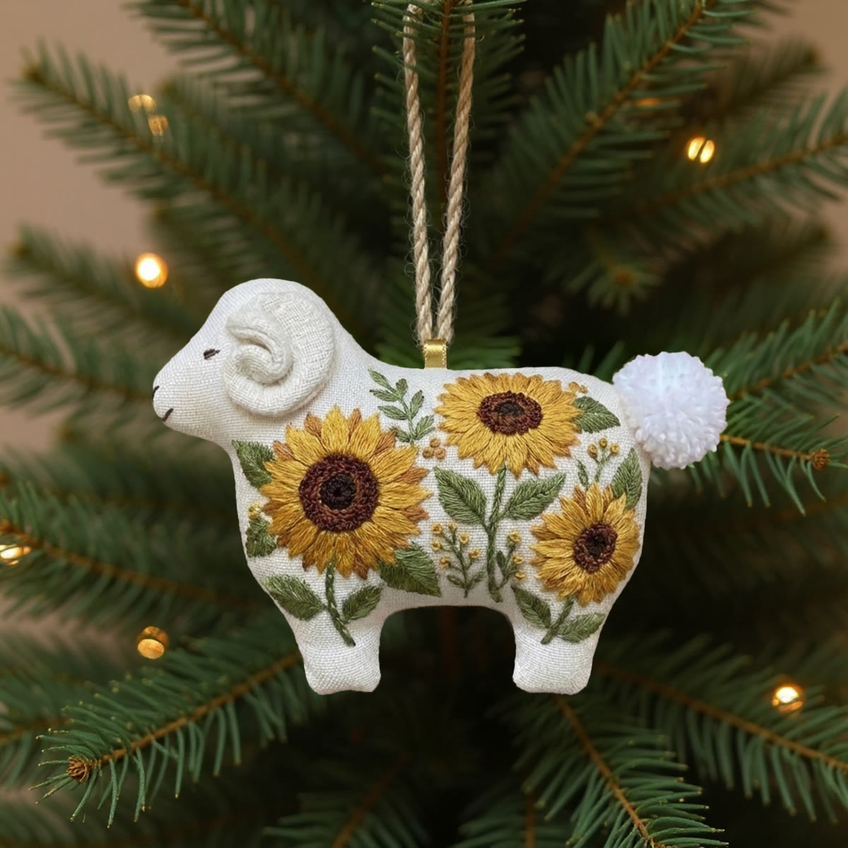Rubbyoo Lamb-shaped Embroidery Kit - Sunflower Bloom | Cute Animal Keychain | Diy Nursery Toy - 6 inches hoop kit - image 1